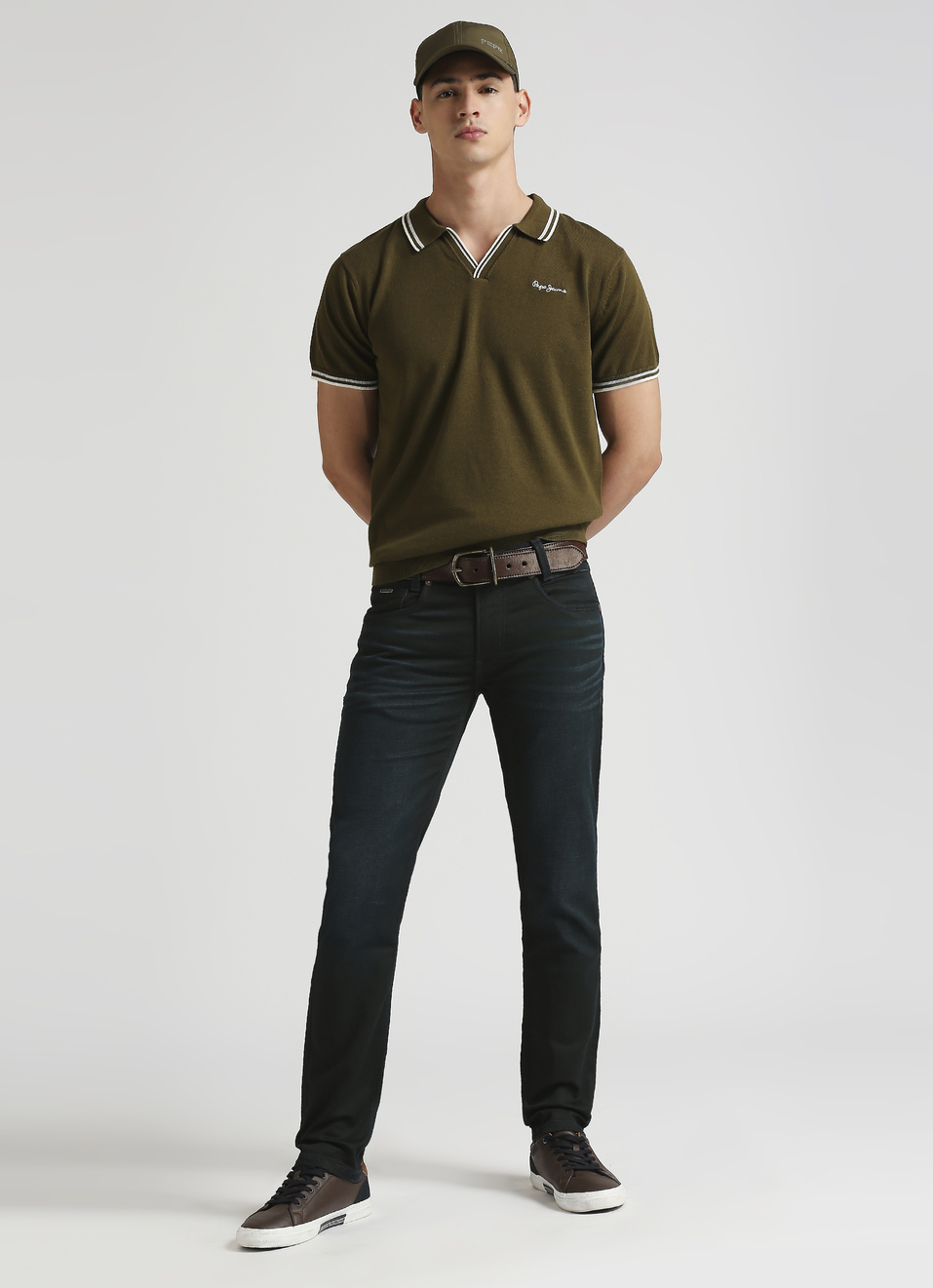 Olive Jonny Collar Short Sleeve Knitted Top, , large image number 5