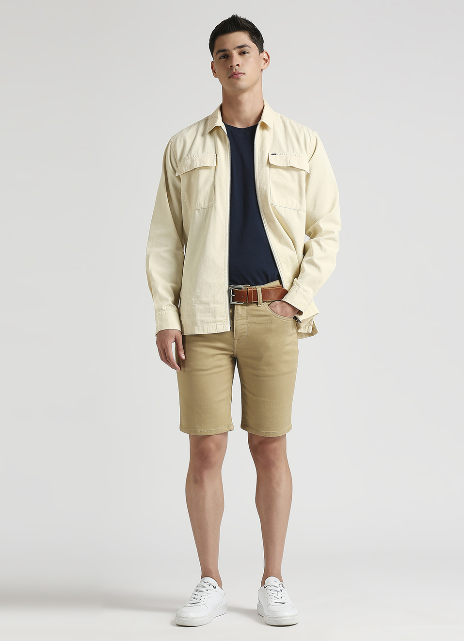 Chinox Beige Mid Rise Regular Fit Gymindigo Shorts, , large image number 1