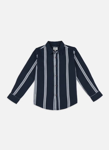 Boys Navy Vertical Stripe Full Sleeve Shirt