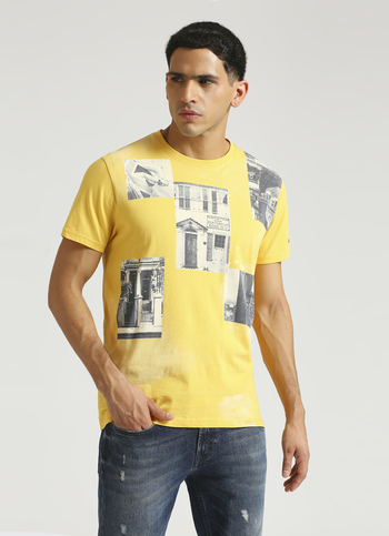 Yellow Photographic Print Short Sleeve T-shirt