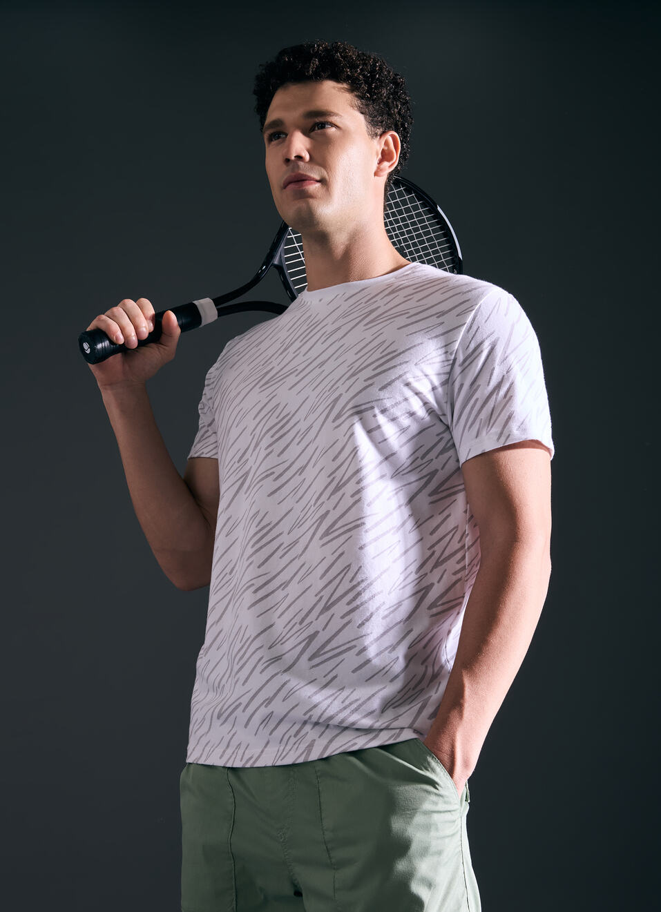 Men White All Over Print Short Sleeve T-shirt, , large image number 0