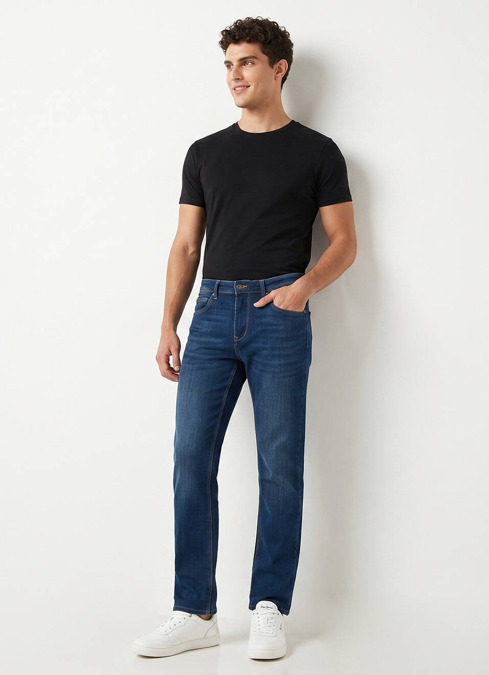 Men Blue Straight Fit Mid Rise Stretchable Jeans, , large image number 7