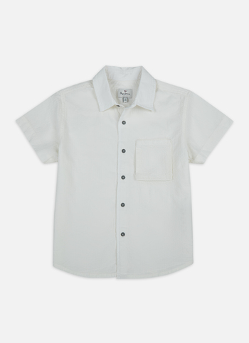 Boys White Trendy Pocket Short Sleeve Seersucker Shirt