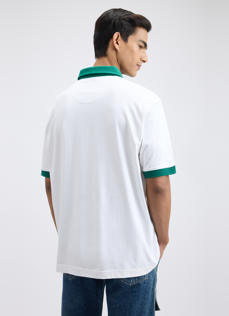 Men White Graphic Print Short Sleeve Oversized Polo, , large image number 2