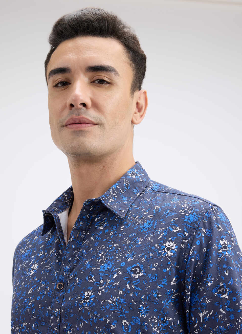Men Blue Floral Print Full Sleeve Shirt, , large image number 4