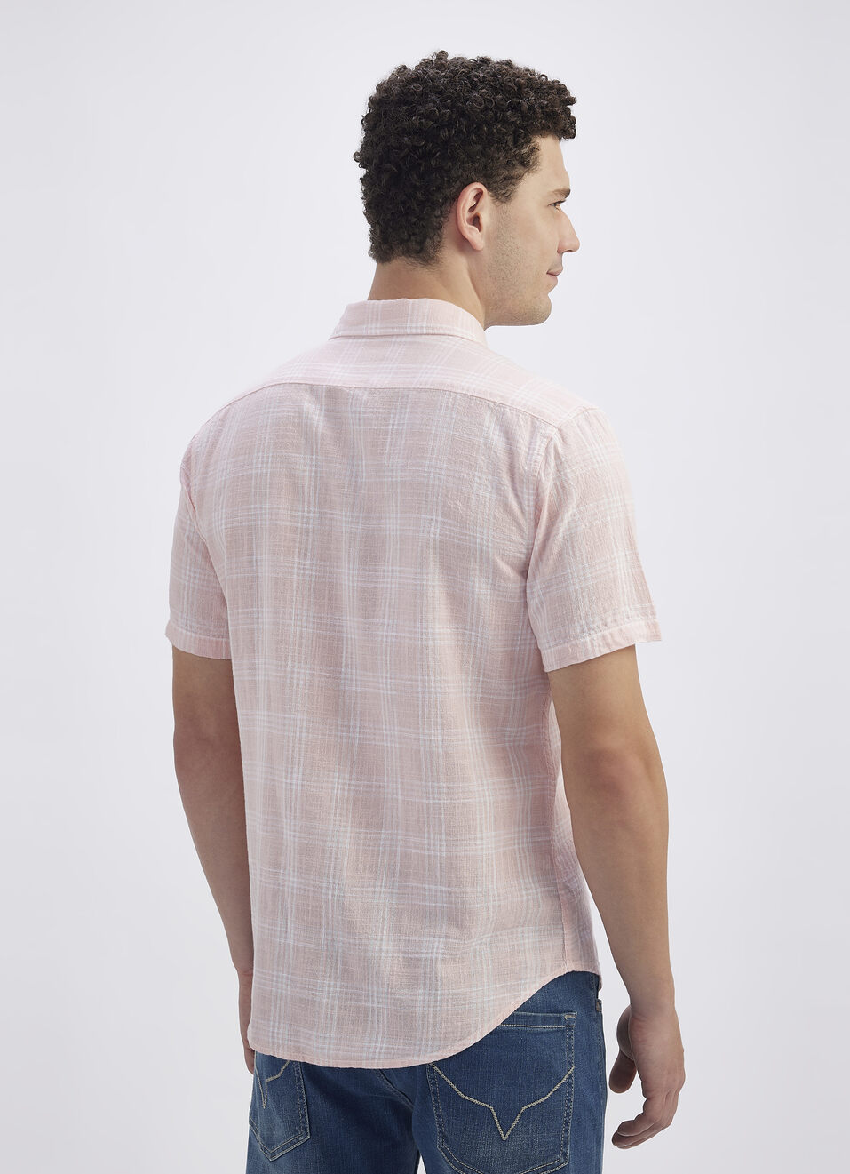 Men Peach Check Short Sleeve Shirt, , large image number 2