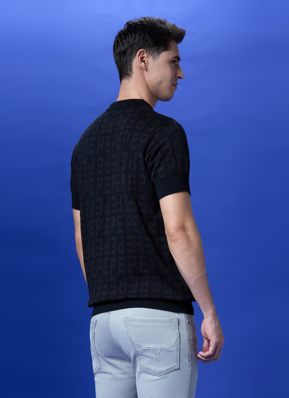 Black Short Sleeve Zipper Polo, , large image number 2