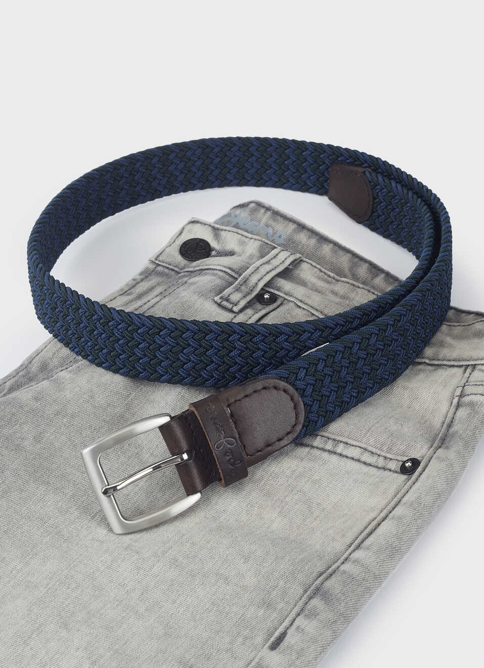 Men Braided Stretch Belt In Navy With Leather Trim, , large image number 2