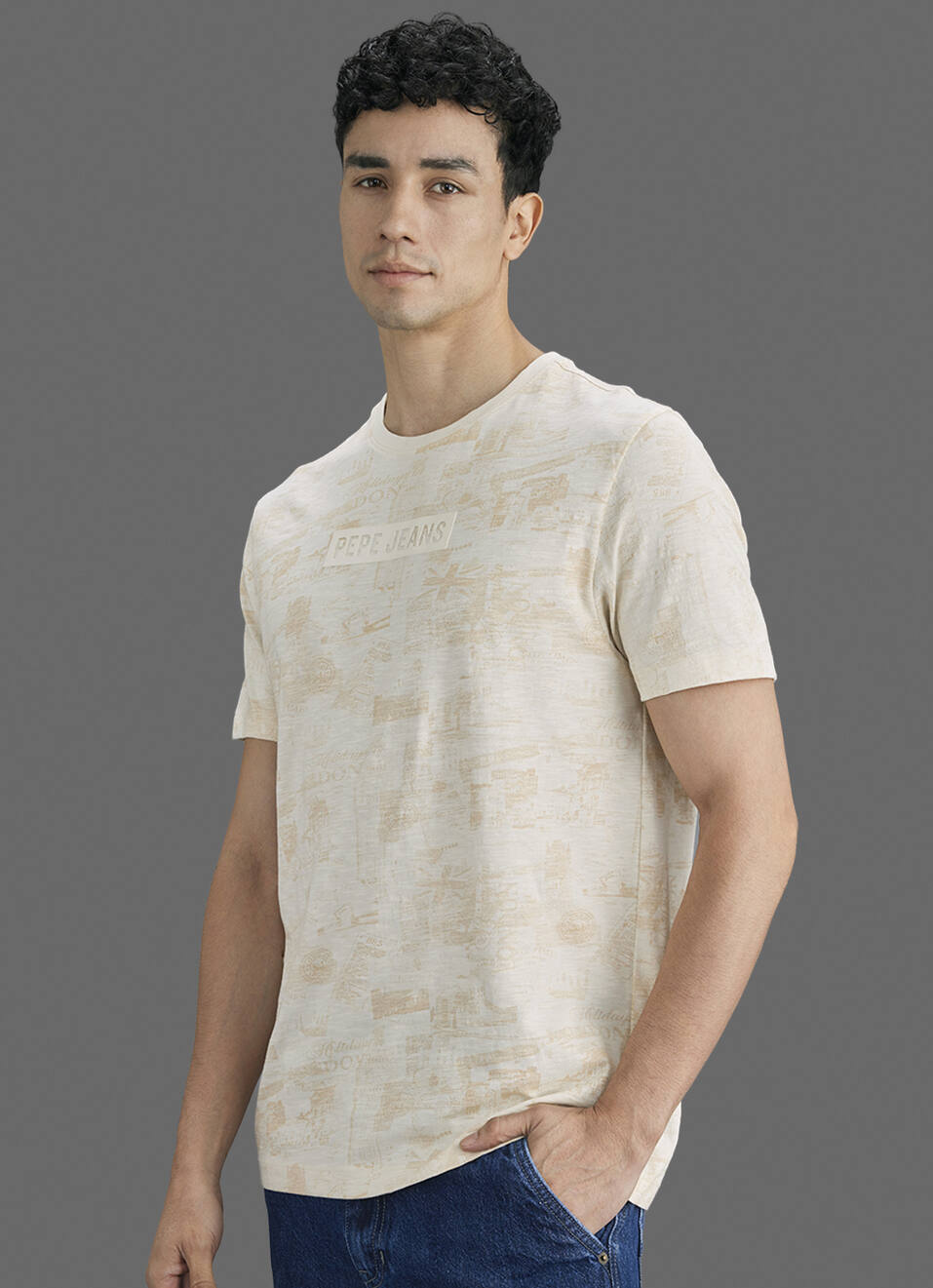 Men Ivory Printed Slim Fit Short Sleeve T-shirt, , large image number 7
