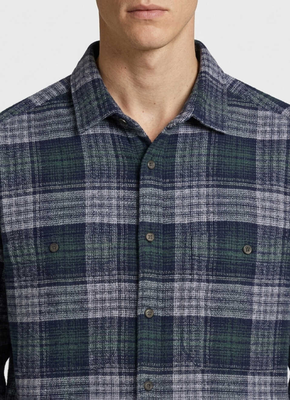 Men Navy Checked Brushed Long Sleeve Shirt, , large image number 4