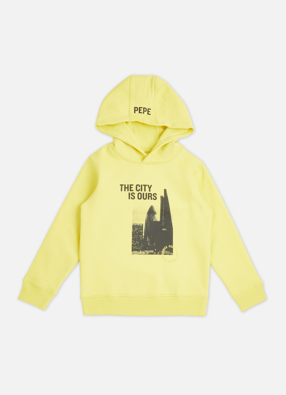 Boys Yellow Graphic Print Full Sleeve Hooded Sweatshirt, , large image number 0
