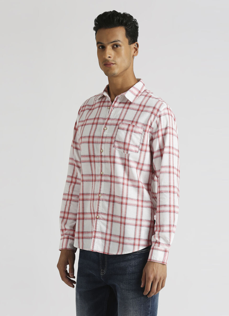 Peach Yarn Dyed Checks Long Sleeve Shirt, , large image number 3