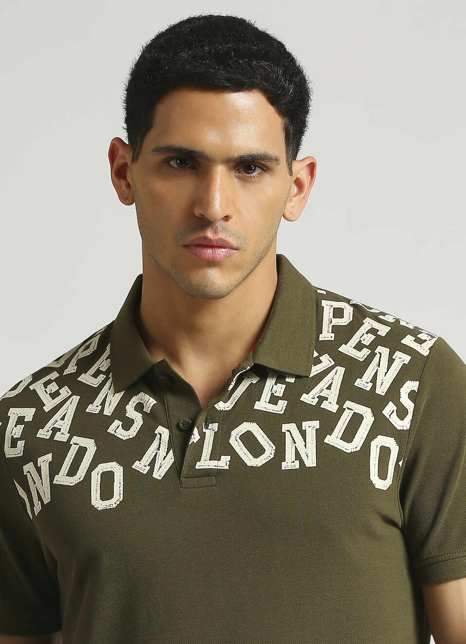Green Typographic Print Short Sleeve Polo , , large image number 4