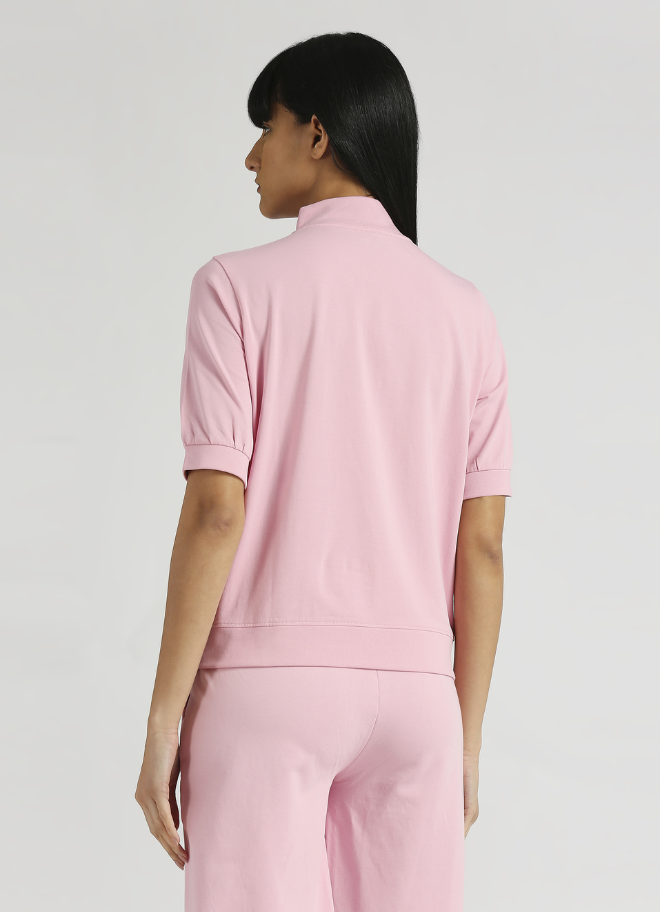 Pink Reflective Print Kangaroo Pocket Puff Sleeve T-shirt, , large image number 2