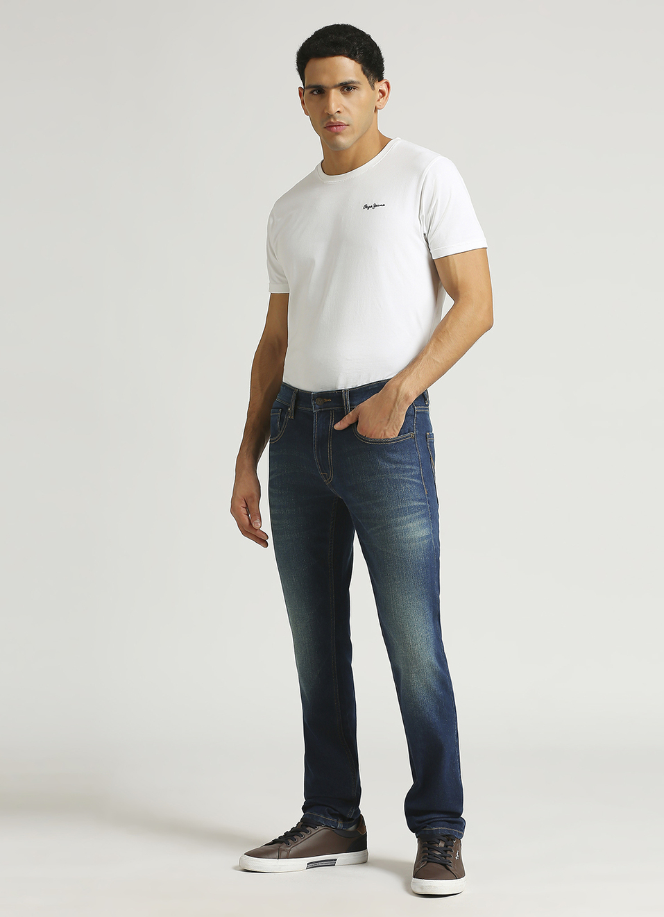 Vapour Dark Blue Mid Rise Slim Fit Jeans, , large image number 1