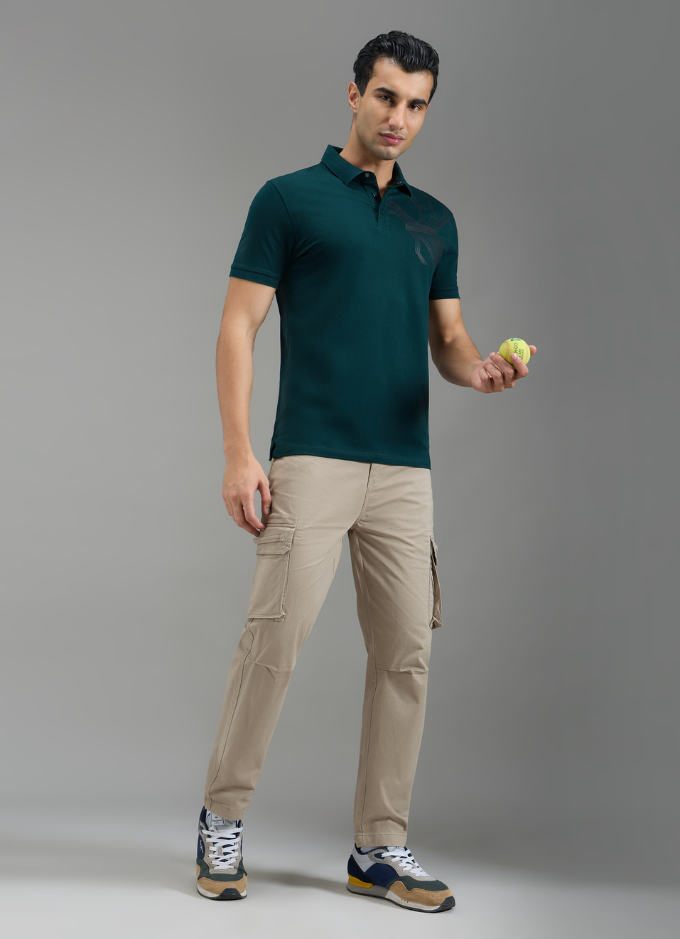 Men Teal Blue Geometric Print Polo, , large image number 6
