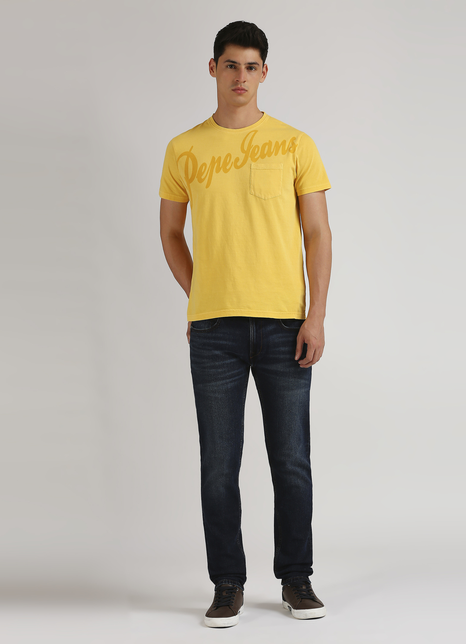 Yellow Single Pocket Overdyed Short Sleeve T-shirt, , large image number 5