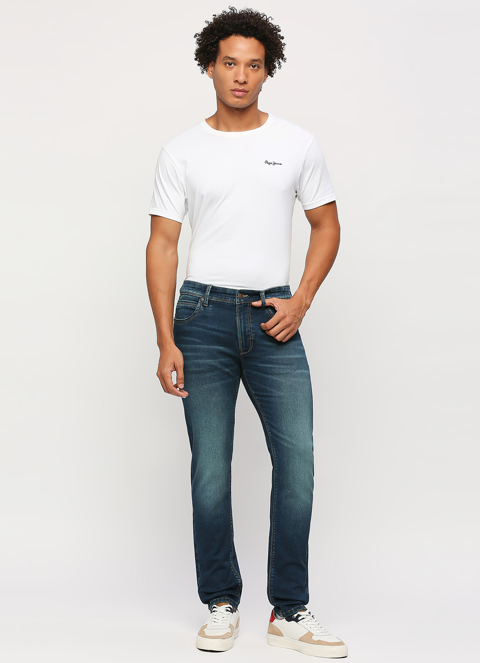 Vapour Dark Blue Mid Rise Tapered Jeans, , large image number 1