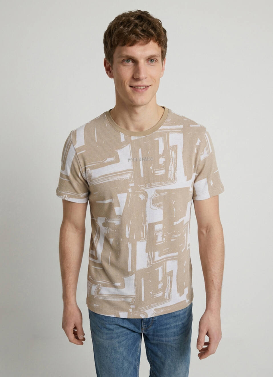 Men Beige Printed Slim Fit Short Sleeve T-shirt, , large image number 1