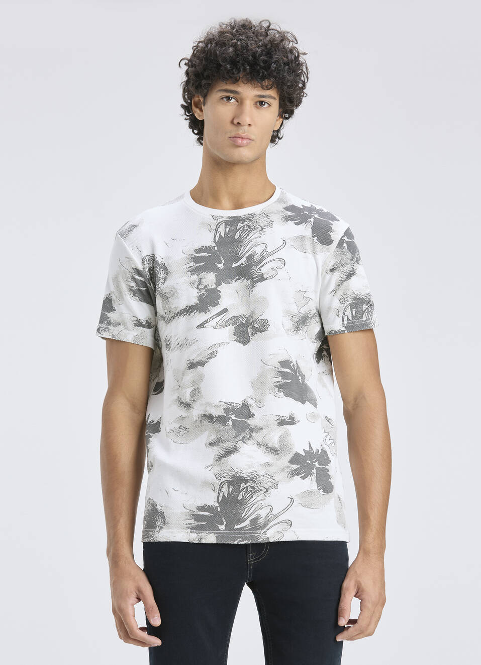Men Olive Abstract Print Short Sleeve T-shirt, , large image number 1