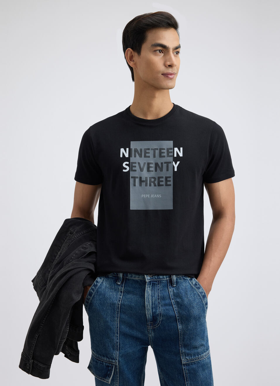 Men Black Graphic Print Short Sleeve Stretch T-shirt, , large image number 0