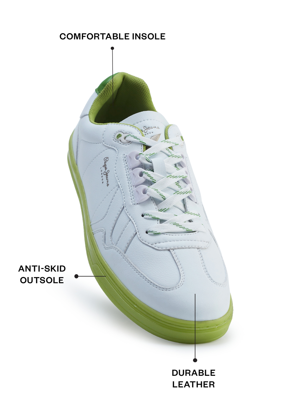 Men Neon Green Solid Pu Lace Up Sneakers, , large image number 2