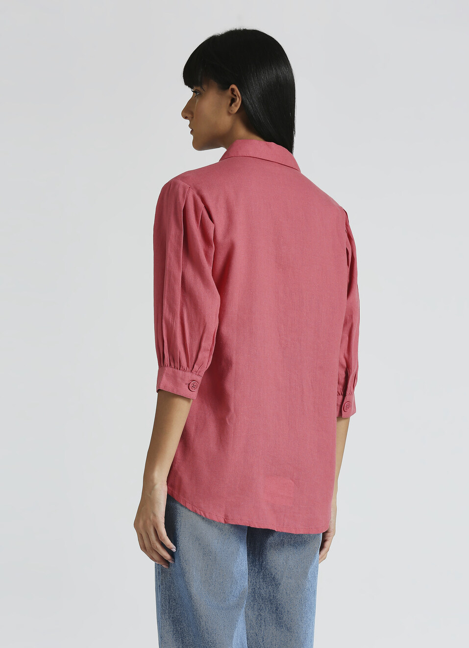 Pink Linen Puff Sleeve Shirt, , large image number 2