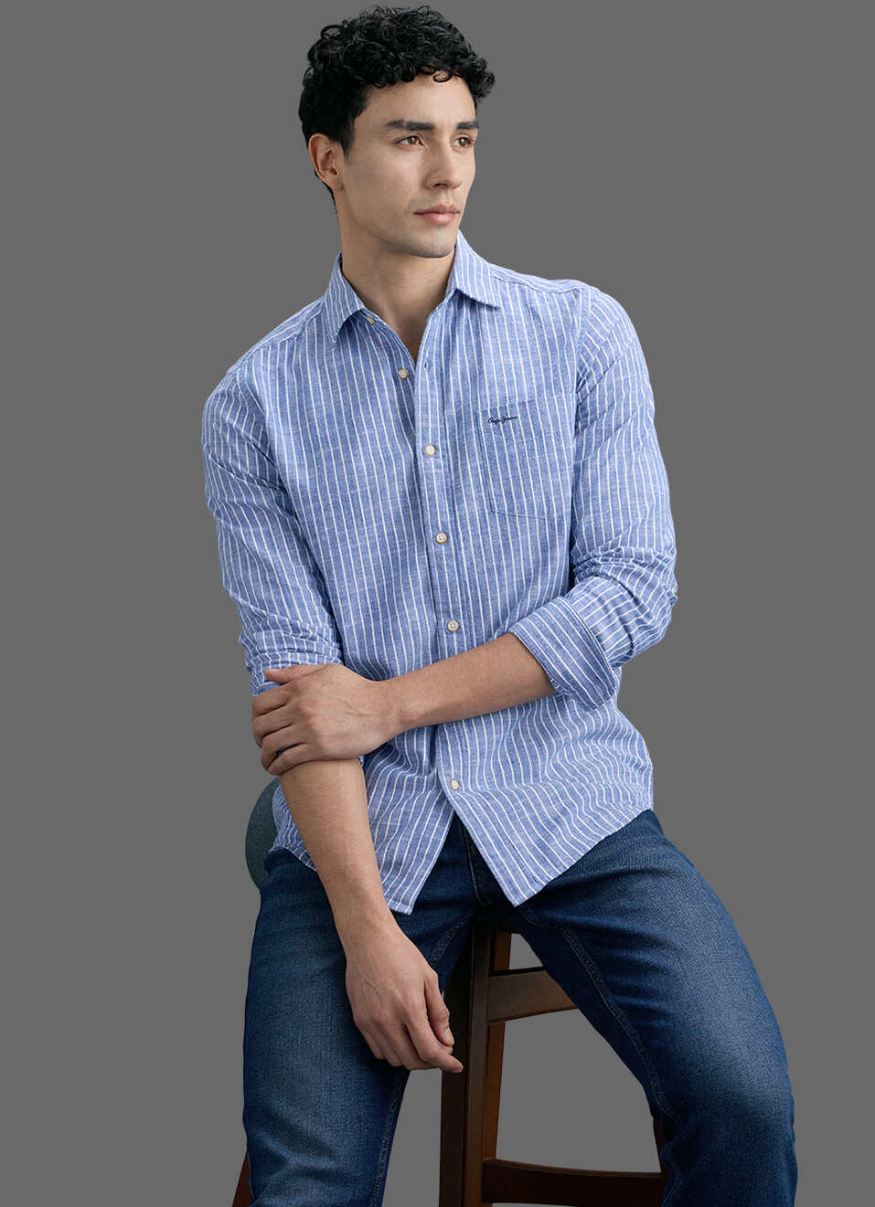 Men Blue Striped Long Sleeve Shirt, , large image number 0