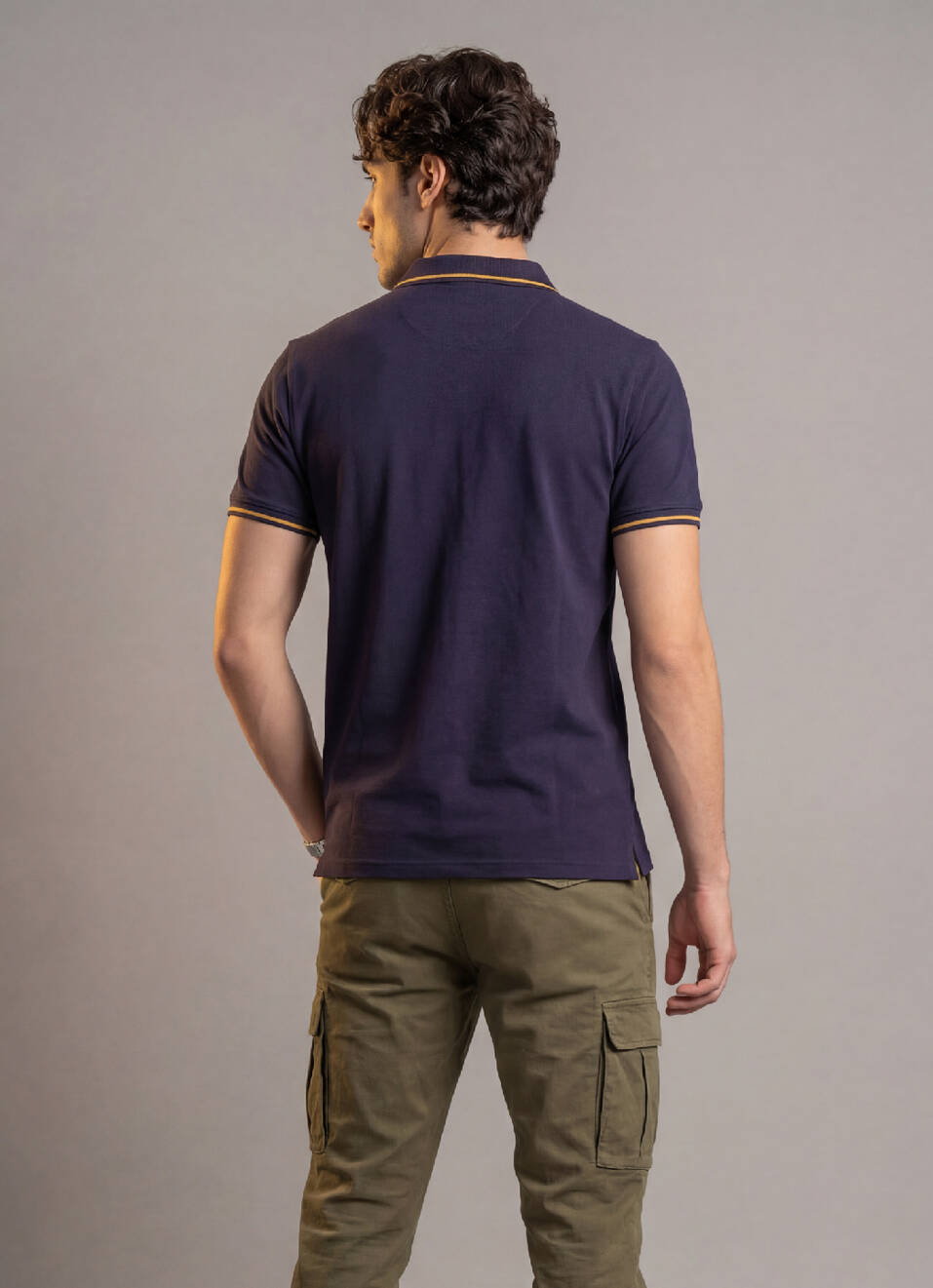 Men Navy Solid Short Sleeves Polo, , large image number 1