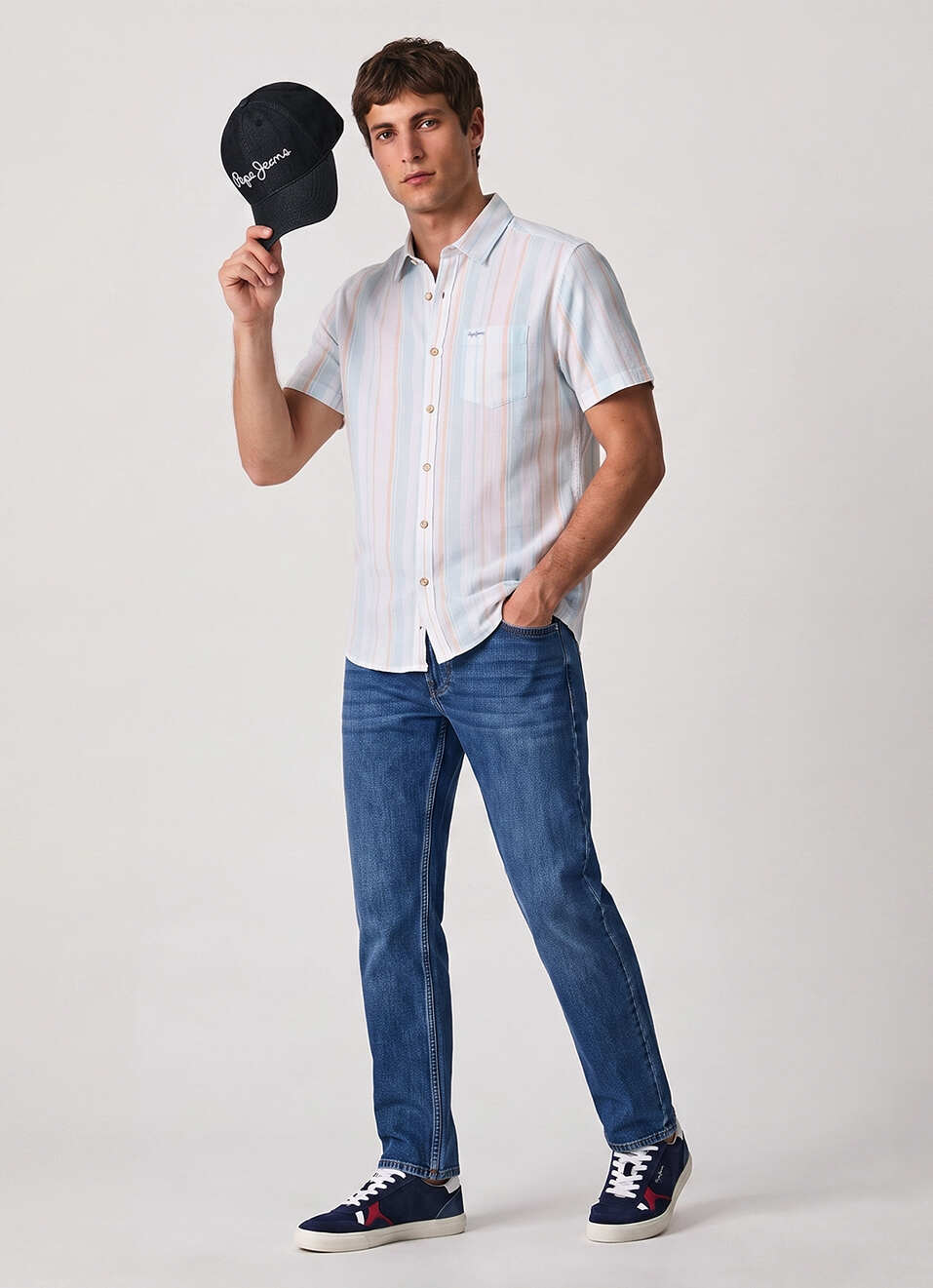 Men Blue Striped Short Sleeve Shirt, , large image number 5
