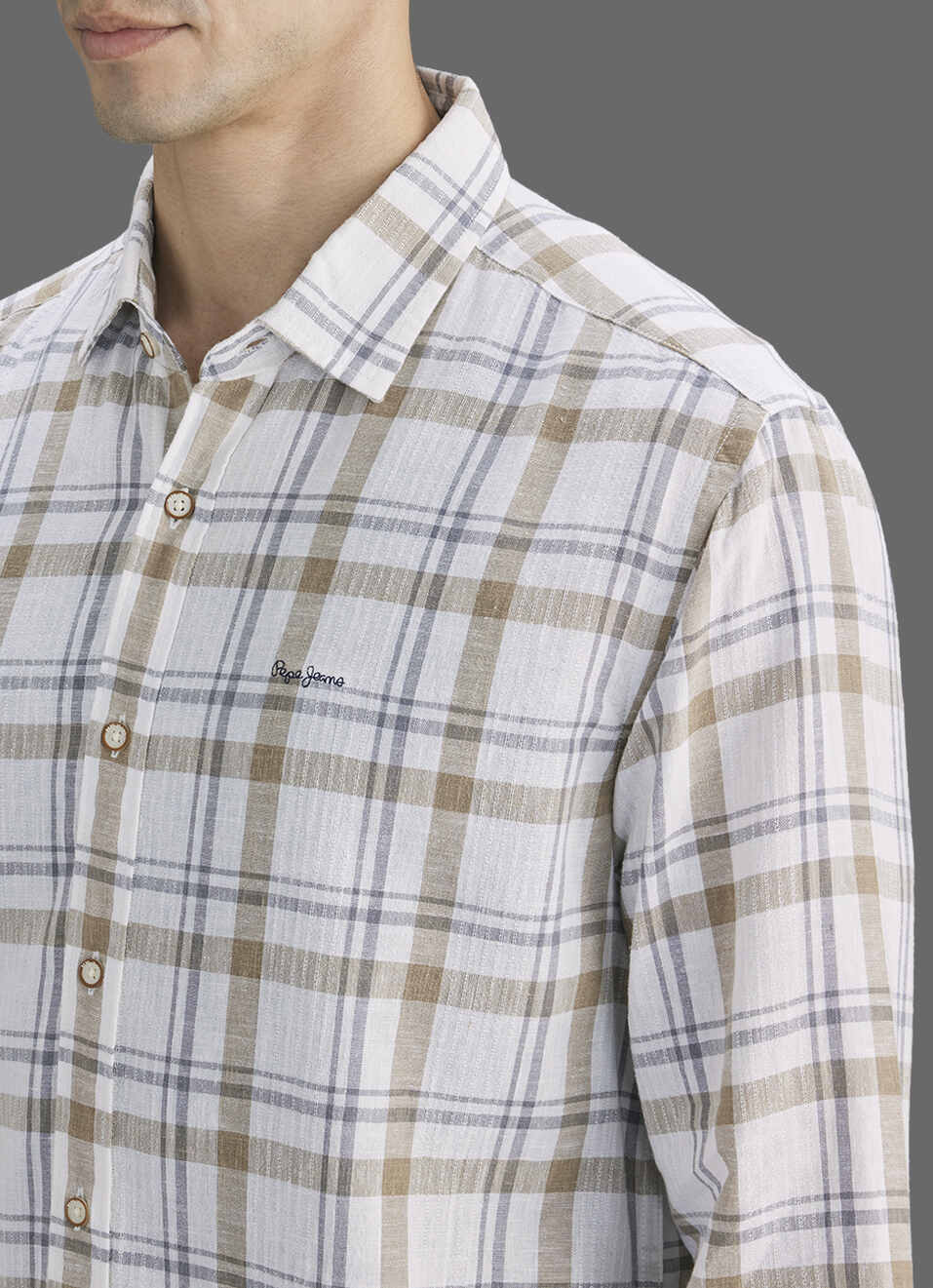 Men Beige Checked Long Sleeve Shirt, , large image number 1