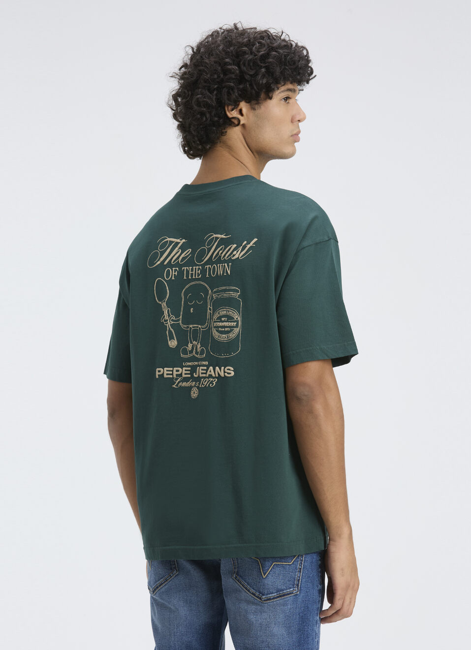 Men Green Back Print Short Sleeve Oversized T-shirt, , large image number 2