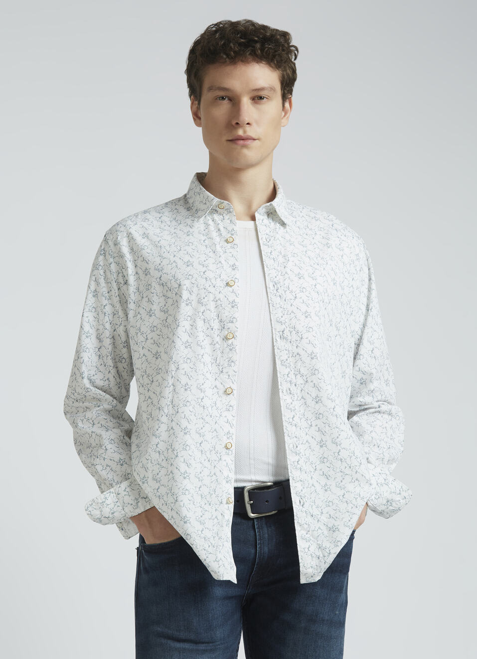 White Abstract Print Full Sleeve Shirt, , large image number 0