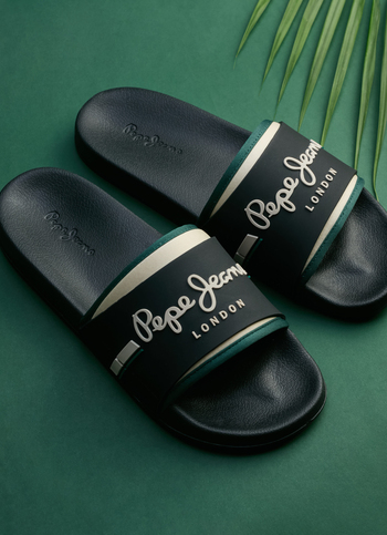 Men Black Colorblock Slip-on Slides