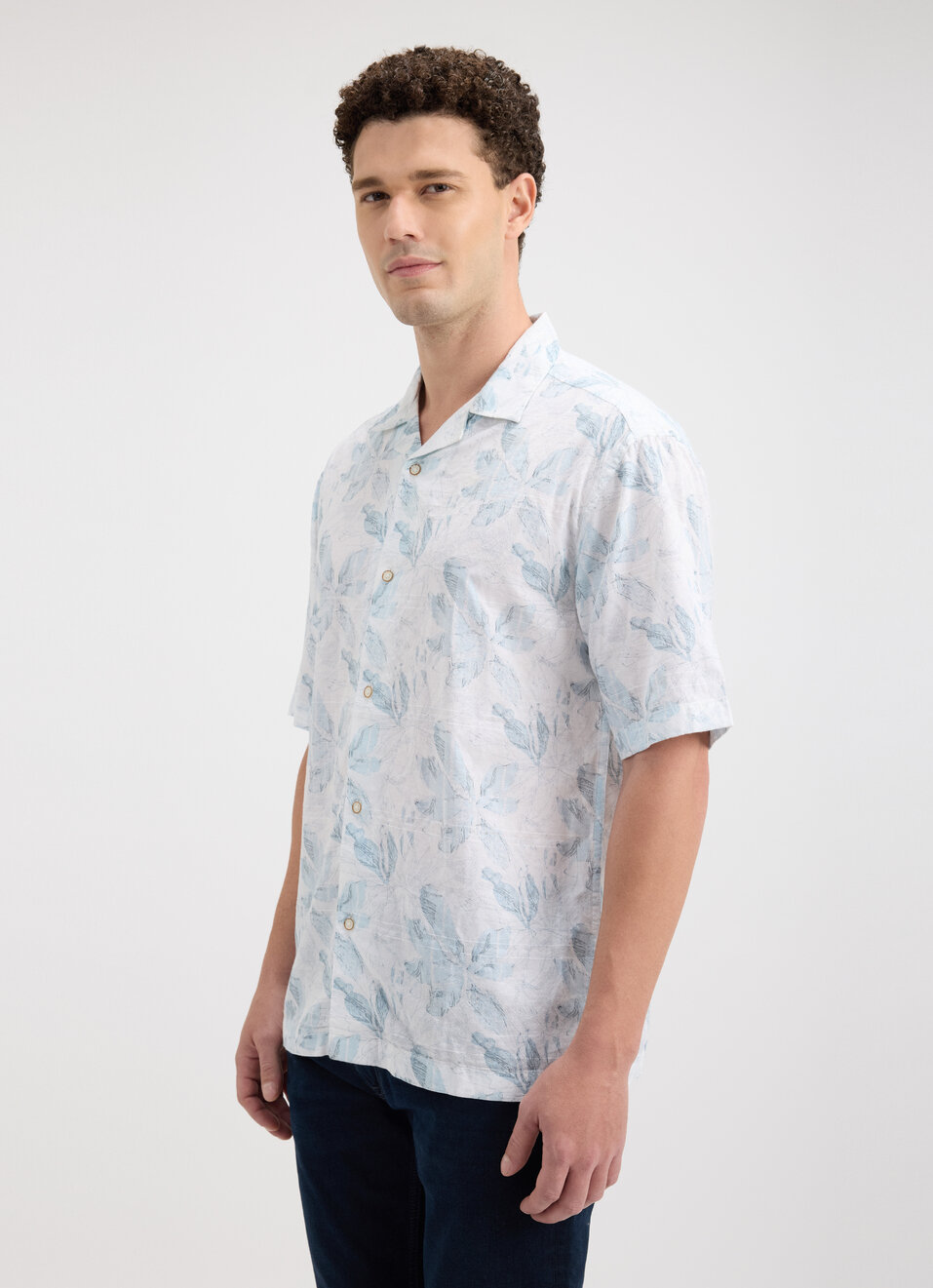 Men Blue Resort Collar Tropical Print Short Sleeve Shirt, , large image number 3