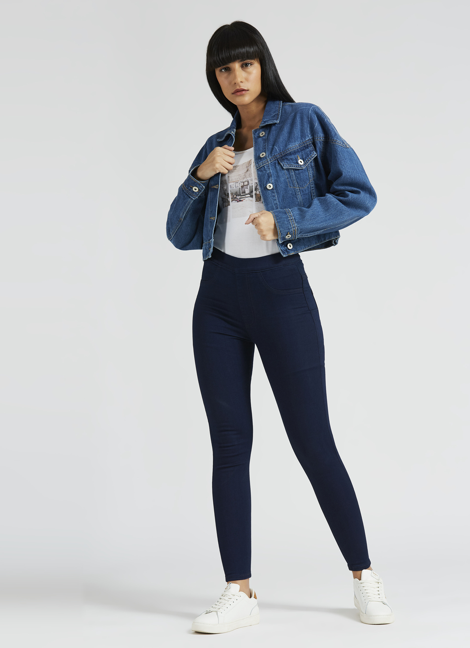 Blue High Waist Skinny Fit Jegging, , large image number 5
