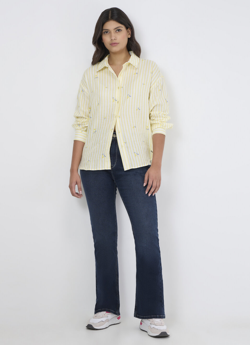 Women Yellow Printed Oversized Shirt, , large image number 5