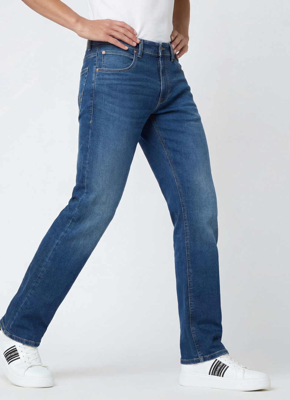 Men Blue Mid Rise Straight Fit Stretchable Jeans, , large image number 0