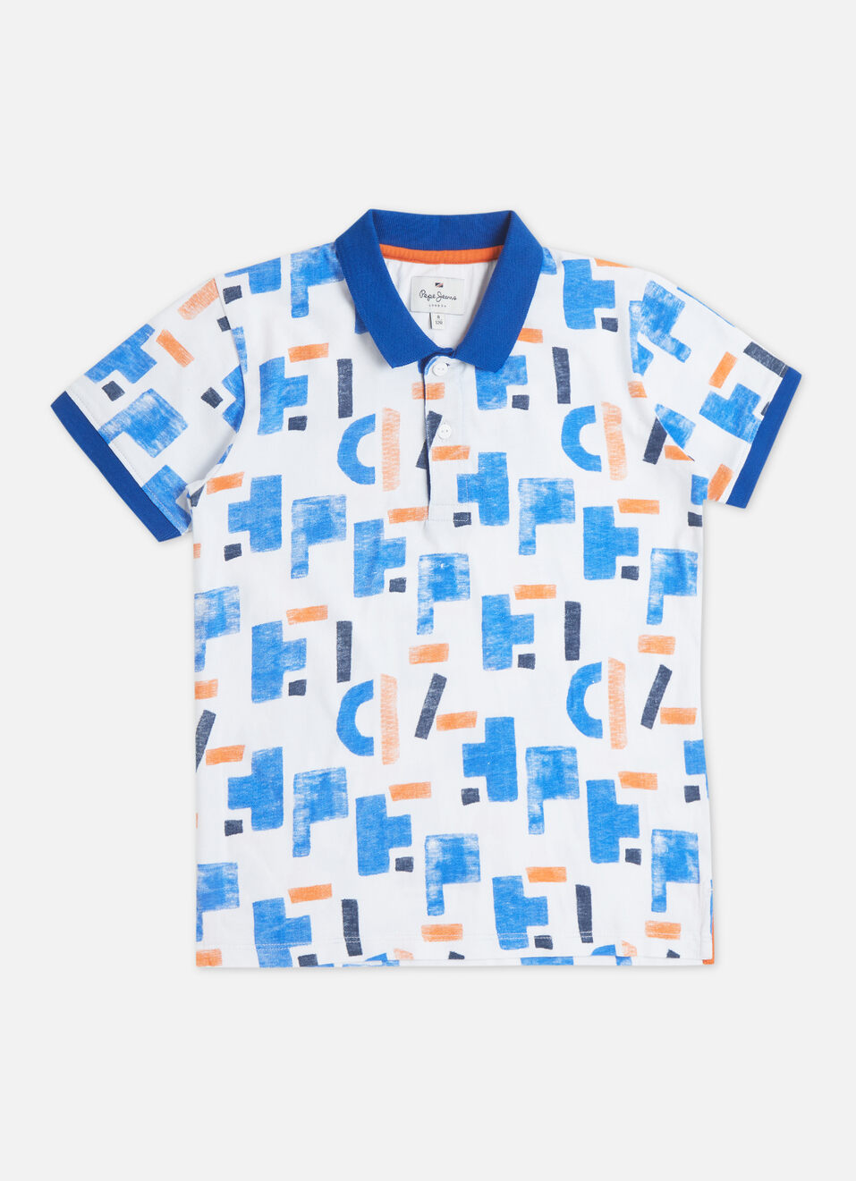 Boys Blue Typographic Print Short Sleeve Polo, , large image number 0