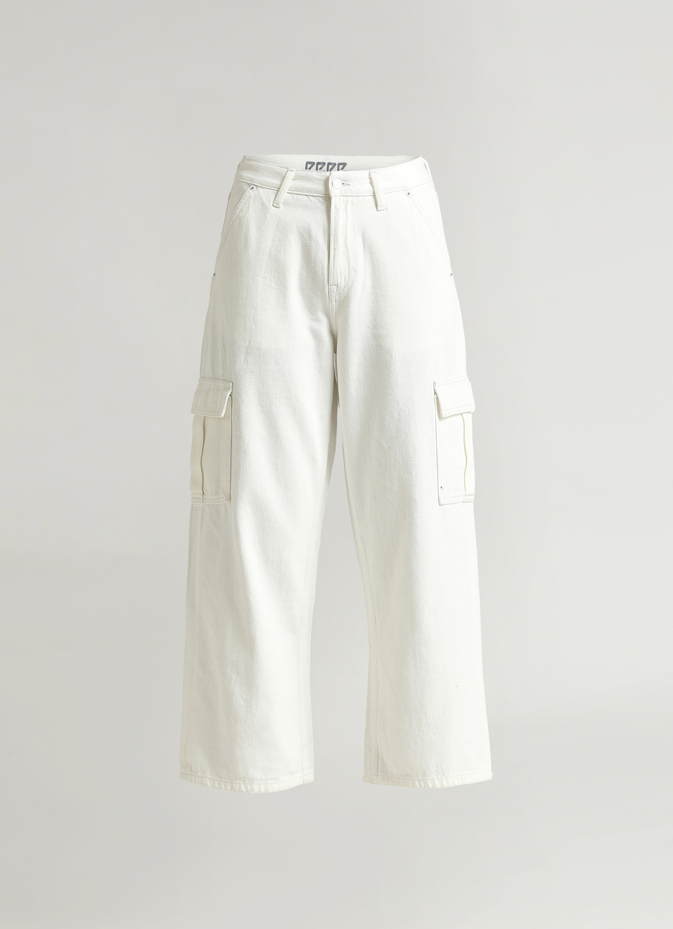 Cargo Straight Fit High Waist White Jeans, , large image number 6