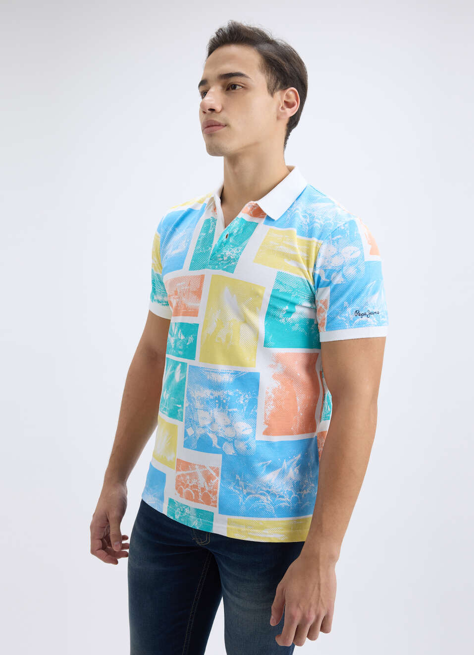 Men White Photographic Print Short Sleeve Polo, , large image number 3