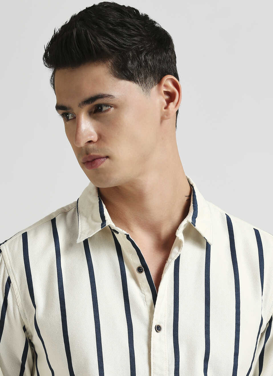 White Narrow Stripes Long Sleeve Shirt, , large image number 4