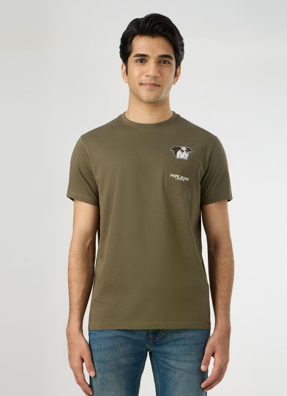Men Olive Green Slim Back Print T-shirt, , large image number 1