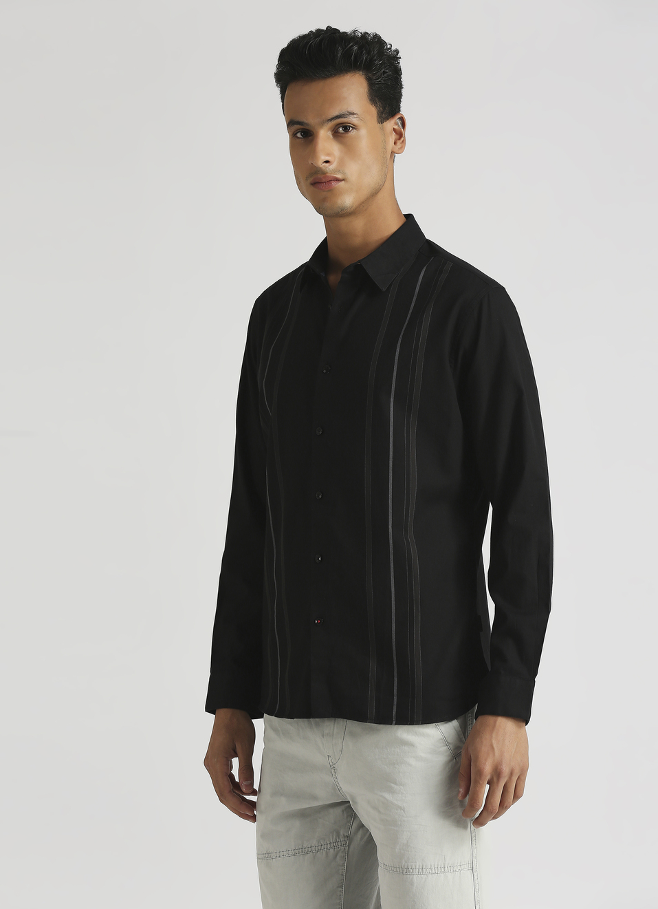 Black Stripes Yarn Dyed Premium Long Sleeve Shirt, , large image number 3