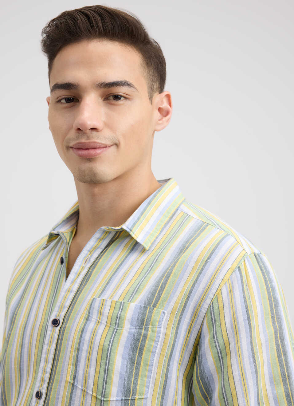 Men Green Stripe Full Sleeve Shirt, , large image number 4