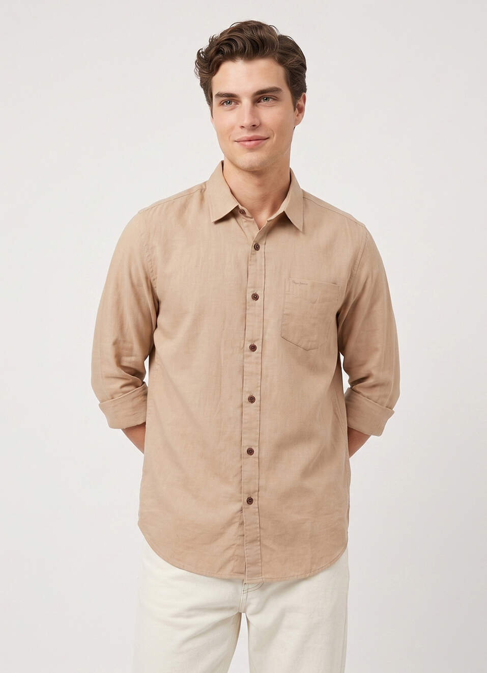 Men Khaki Solid Long Sleeve Shirt, , large image number 1