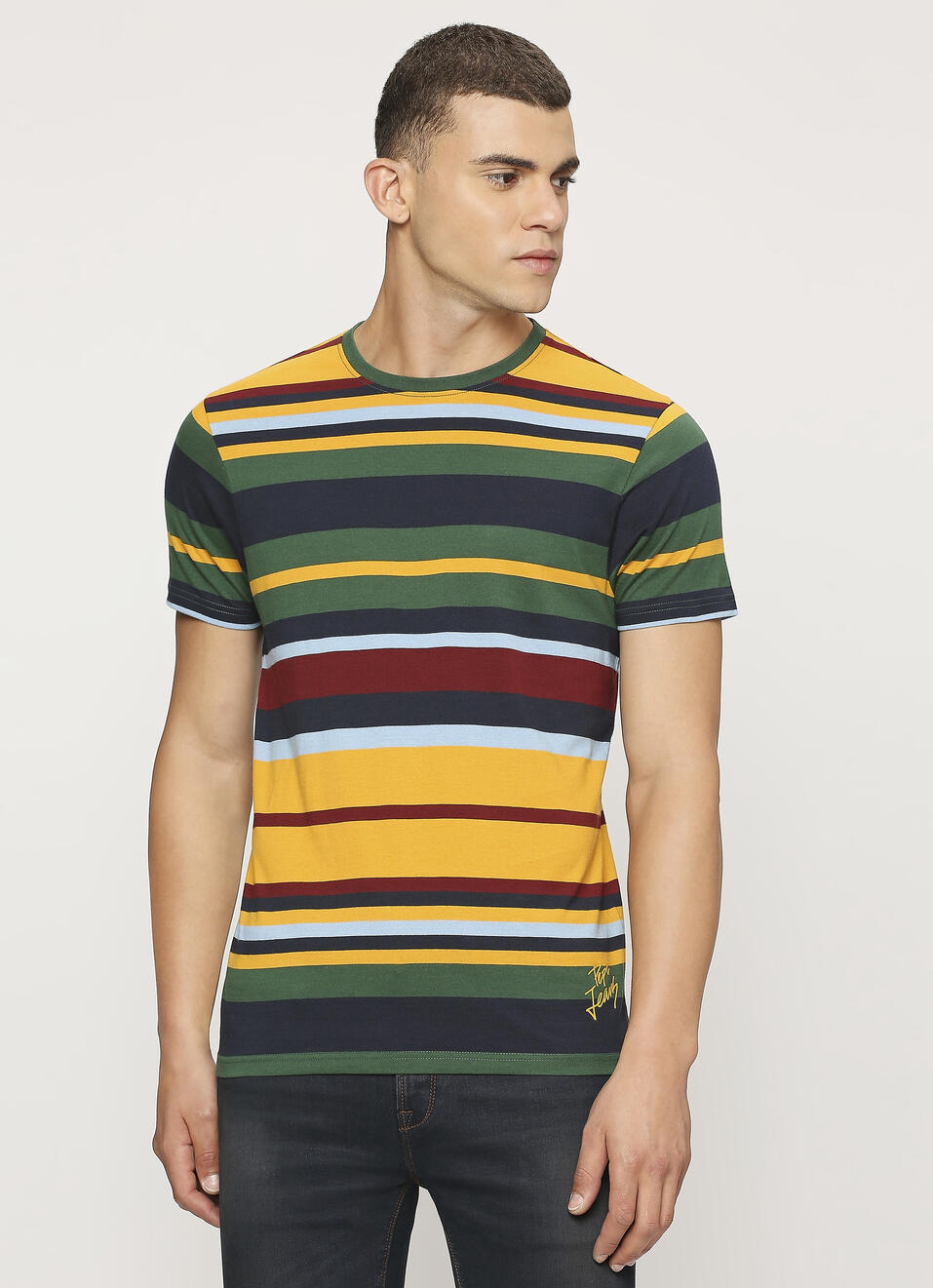 Yellow Striped Short Sleeve T-shirt, , large image number 1