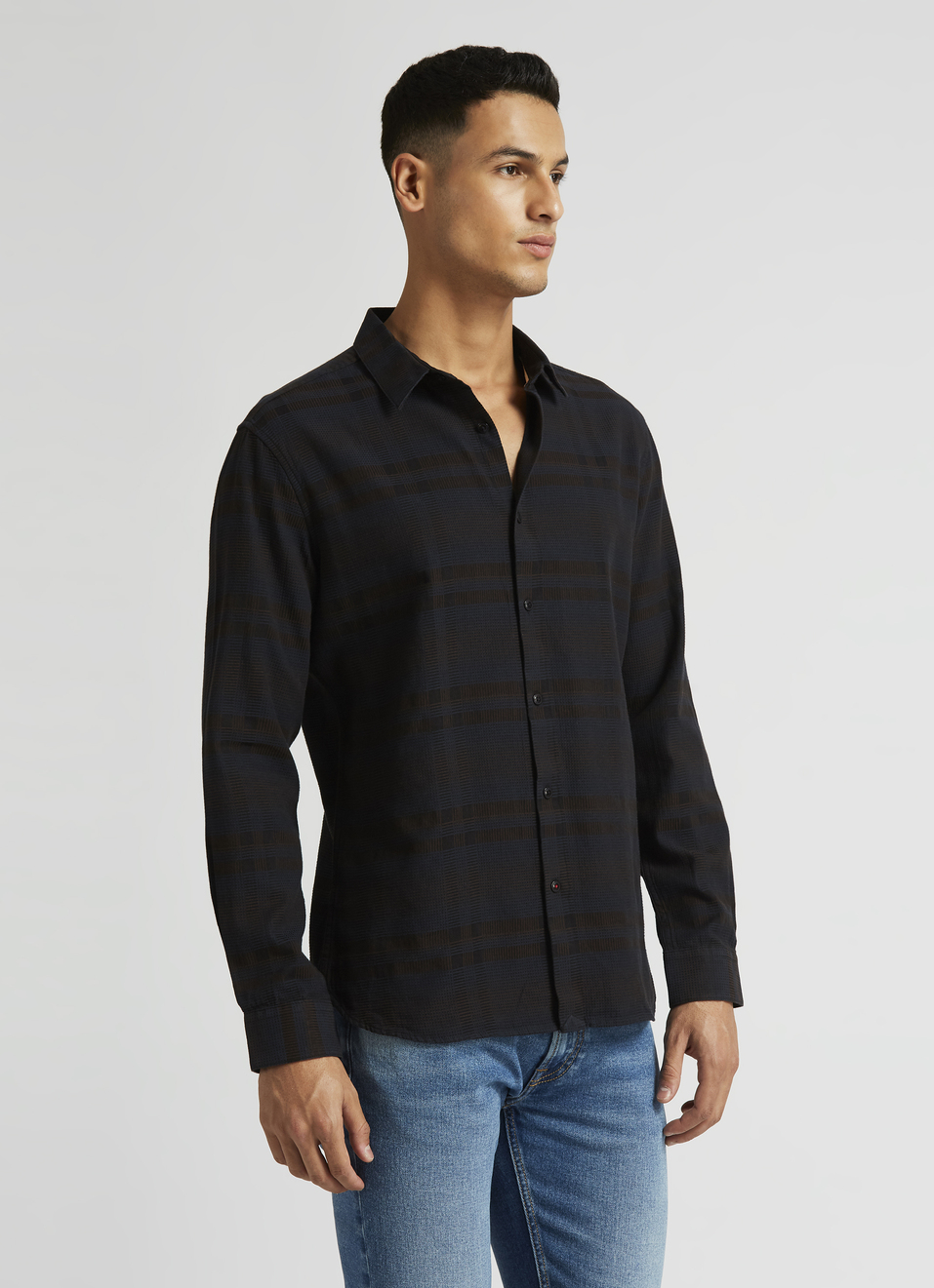 Black Yarn Dyed Checkes Premium Long Sleeve Shirt, , large image number 3