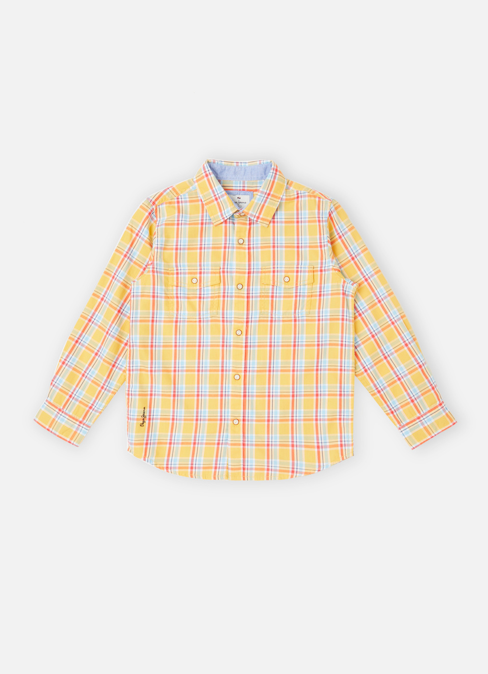 Boys Yellow Twill Checks Yarn-dyed Long Sleeve Shirt, , large image number 0