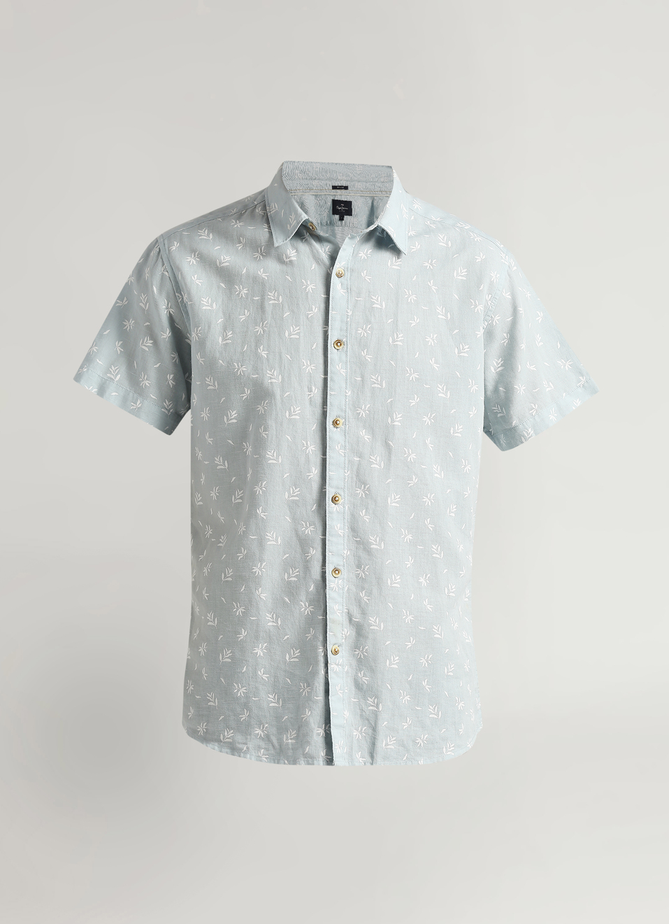 Blue All Over Printed Linen Short Sleeve Shirt, , large image number 6